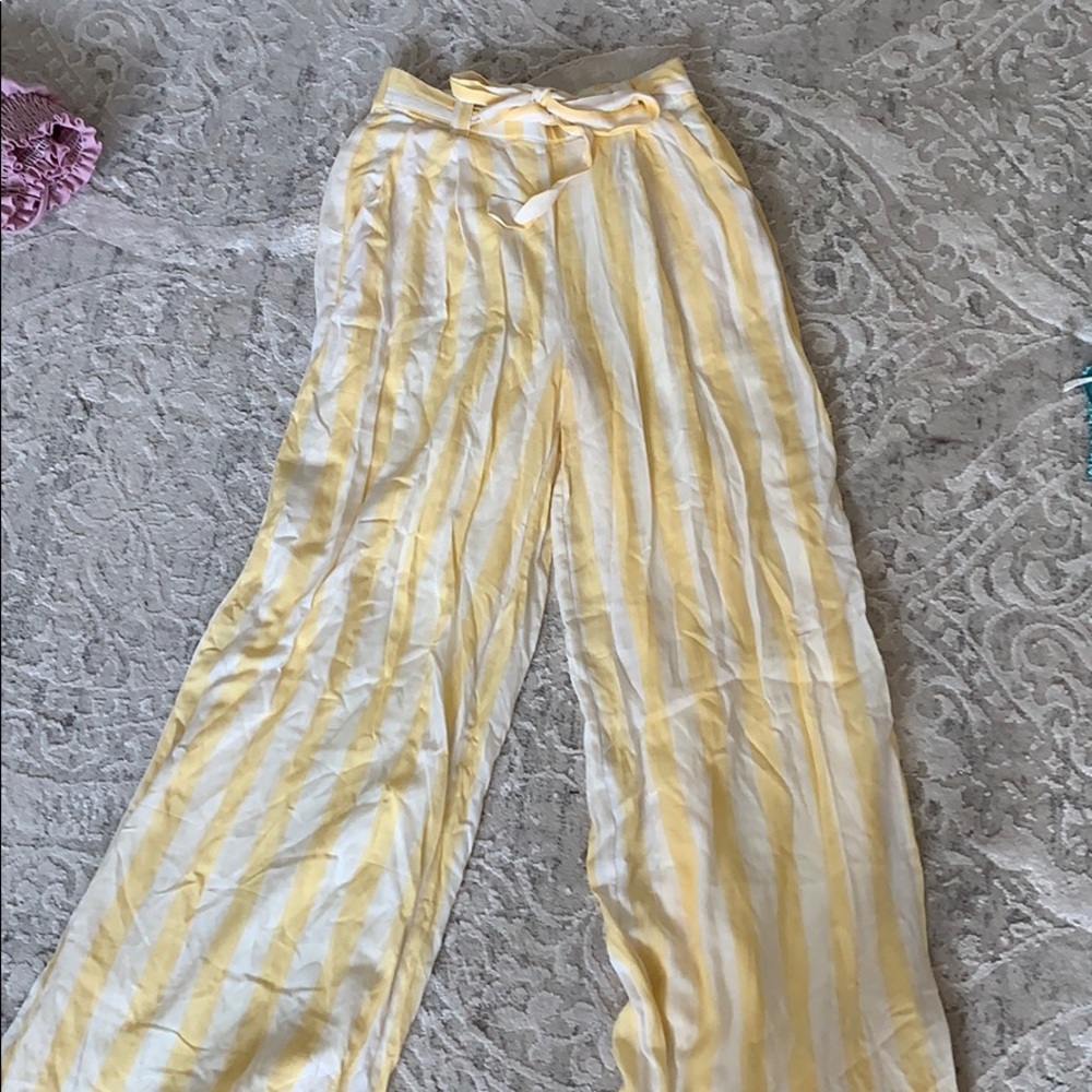 white and yellow striped pants